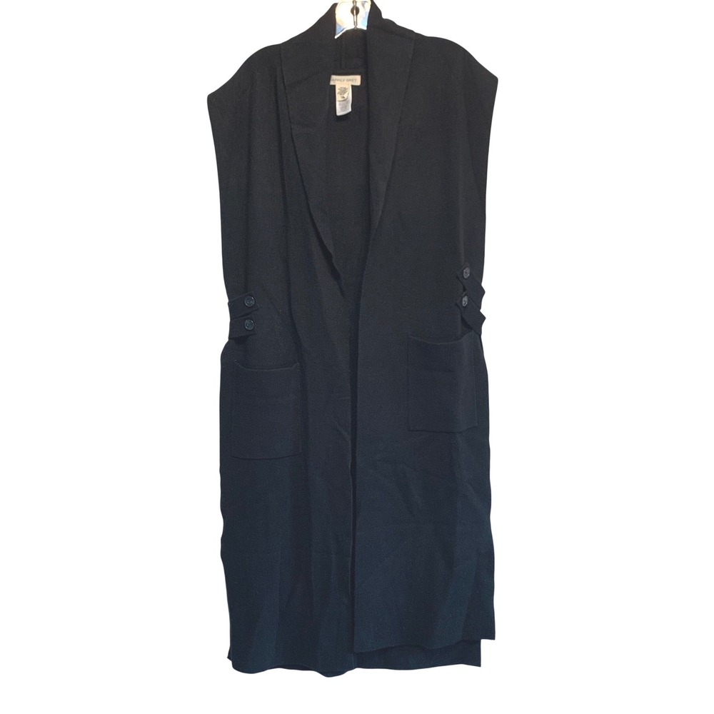 Happily Grey Vest OS Black Sleeveless Longline Open Front Minimalist Duster Chic